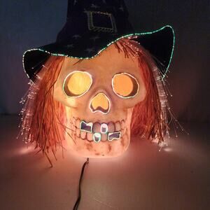 Halloween Color Changing Fiber Optic 12" Skull Head w Power Adapter & Orig Box